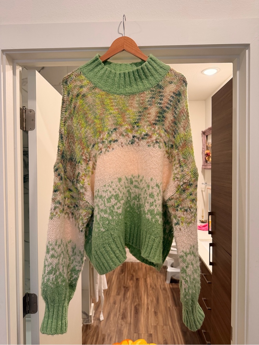 aerie Green and Cream Ombre Cowl Neck Sweater